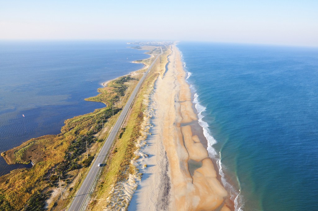 Outer Banks with Atlantic Ocean on one side and the sound on the other